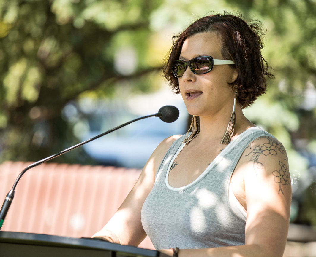 Katherena Vermette speaking at podium