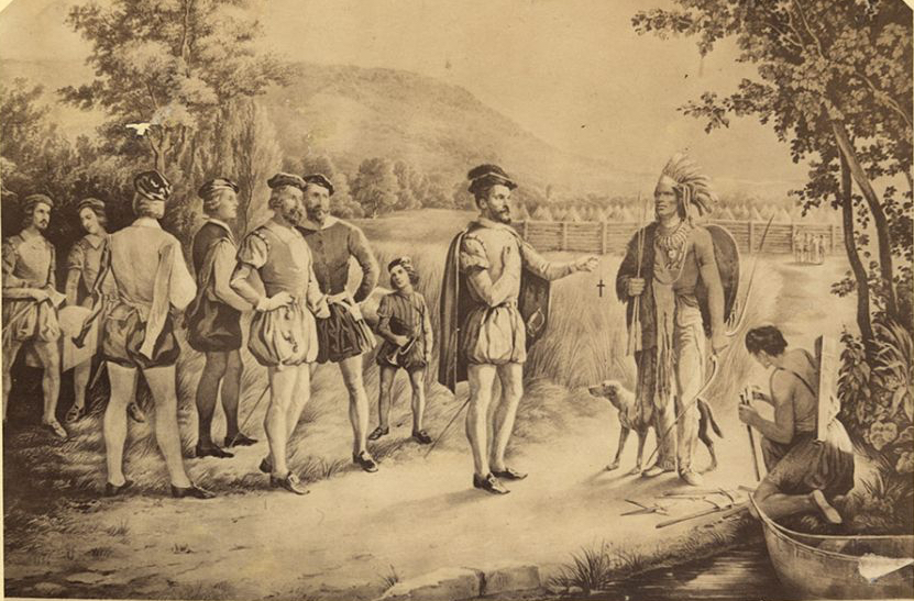 Meeting between Donnacona and Jacques Cartier // Photo: Digital Collection of the Bibliothèque nationale du Québec