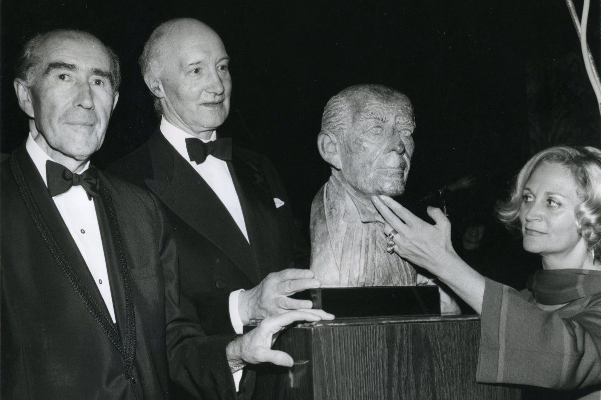 Eva Stubbs with Chancellor Freedman and Lord Denning, and a bust of Freedman