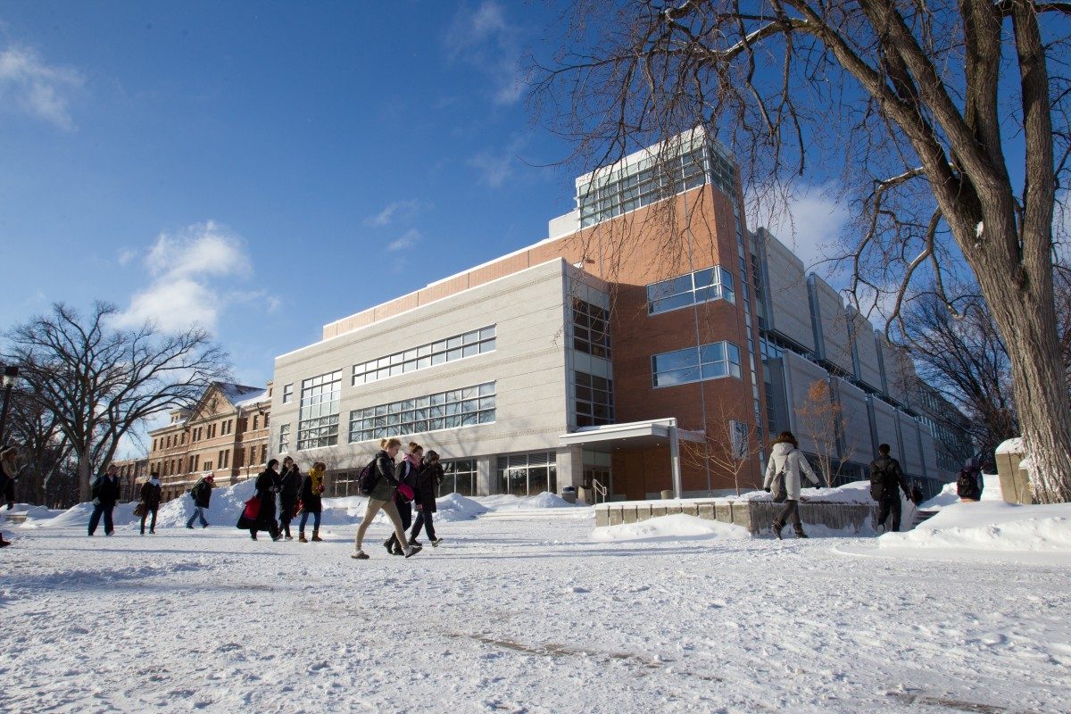 Students on campus in Winter