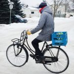 U of M student, Daniel Reihl, cycles to and from campus in the winter.