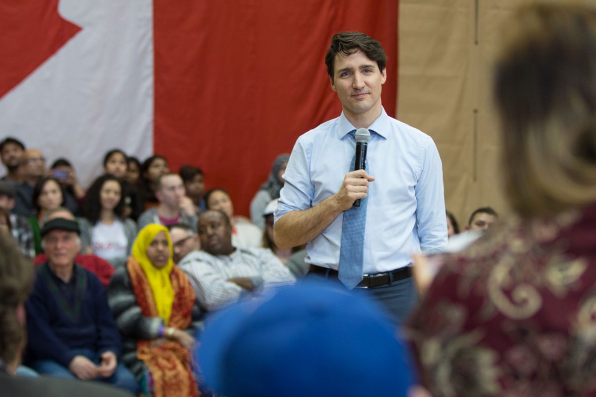 Prime Minister Justin Trudeau at the Jan. 31, 2018 town hall at the University of Manitoba. // Photo from Mike Latschislaw