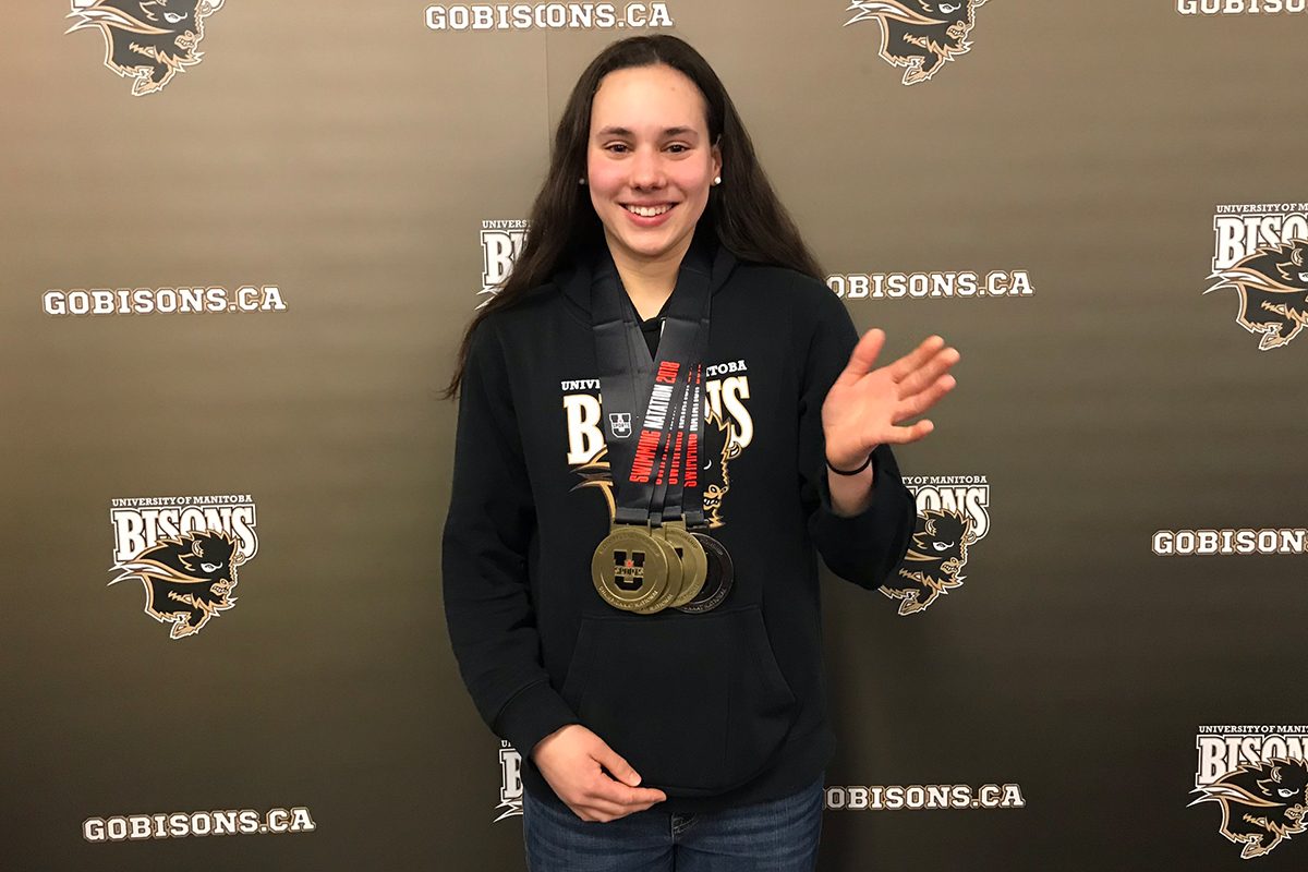 Bison women’s swimmer Kelsey Wog earned four individual medals with gold in 50m, 100m and 200m breaststroke and silver in 200m individual medley (IM) at the U SPORTS Swimming Championships.