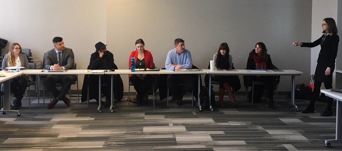 (L-R): Zita de Sousa, Yassir Al-Naji, Associate Professor Amar Khoday, Caleigh Glawson, Assistant Professor David Ireland, Madison Pearlman and Assistant Professor Shauna Labman.