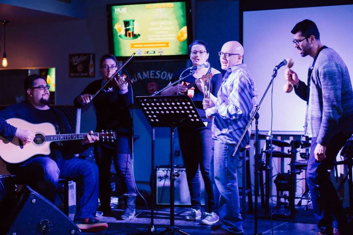 Law Professors lend musical talents to a good cause at the Manitoba Law Students' Association's annual Coffee House.