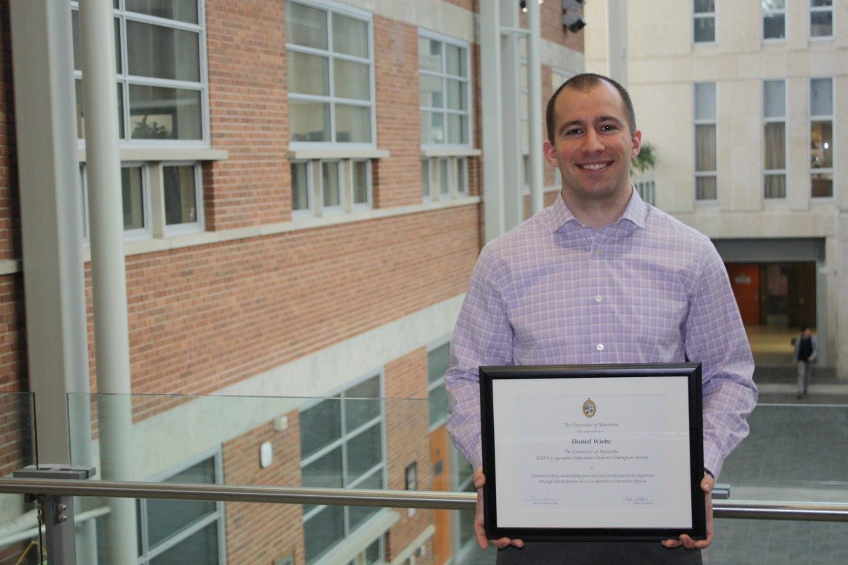 University of Manitoba’s Co-operative Education Student Champion Award for 2018-Daniel Wiebe