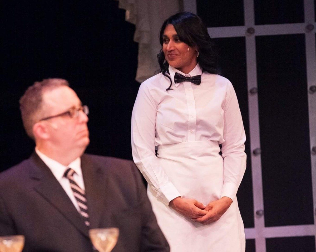 Priti Shah (LLB/89) at right, acting in La Cage aux Folles, 2016, with fellow actor/lawyer Paul Cooper (BA/92, BPE/98, LLB/03), at left.