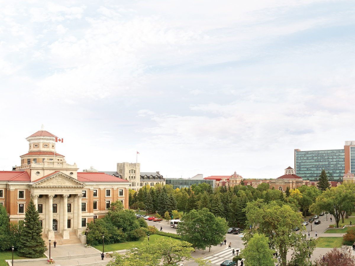 Admin Building and Fort Garry campus.