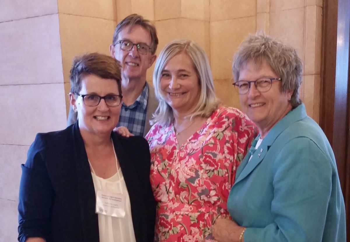 Kathleen Legris (left to right), Michael Atkinson, Maureen Mancuso, and Bonnie Patterson get ready for SUAC 2018.