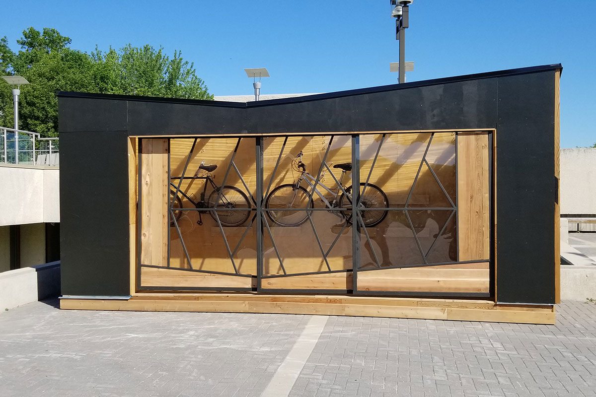 One of the new structures along the UMCycle Bike Kiosk.