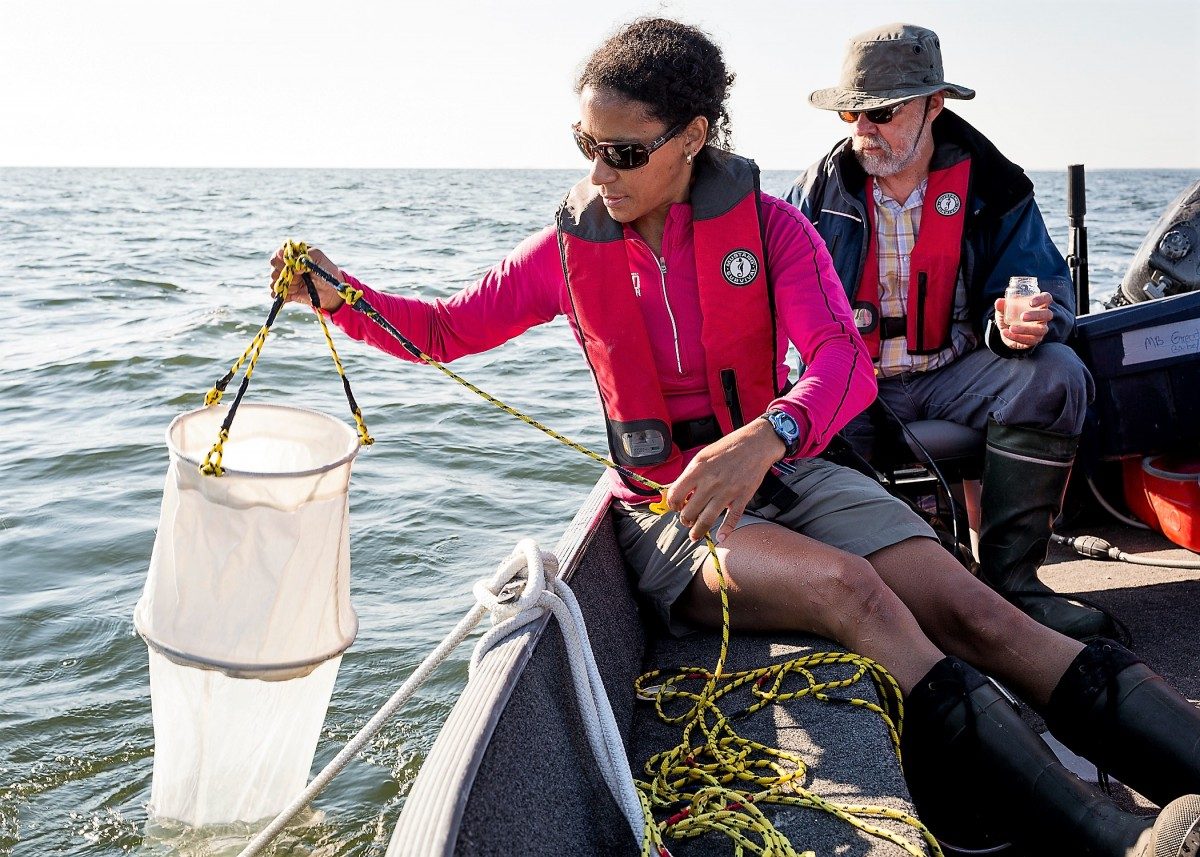 Researchers Claire and Greg collecting samples from Lake Waterhen