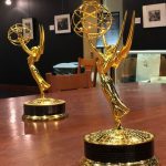 The Marilyn and Monty Hall Retrospective Exhibit features their Emmys.
