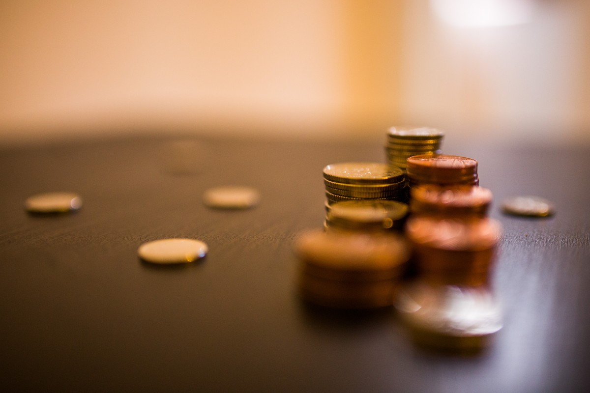 Coins on a table.