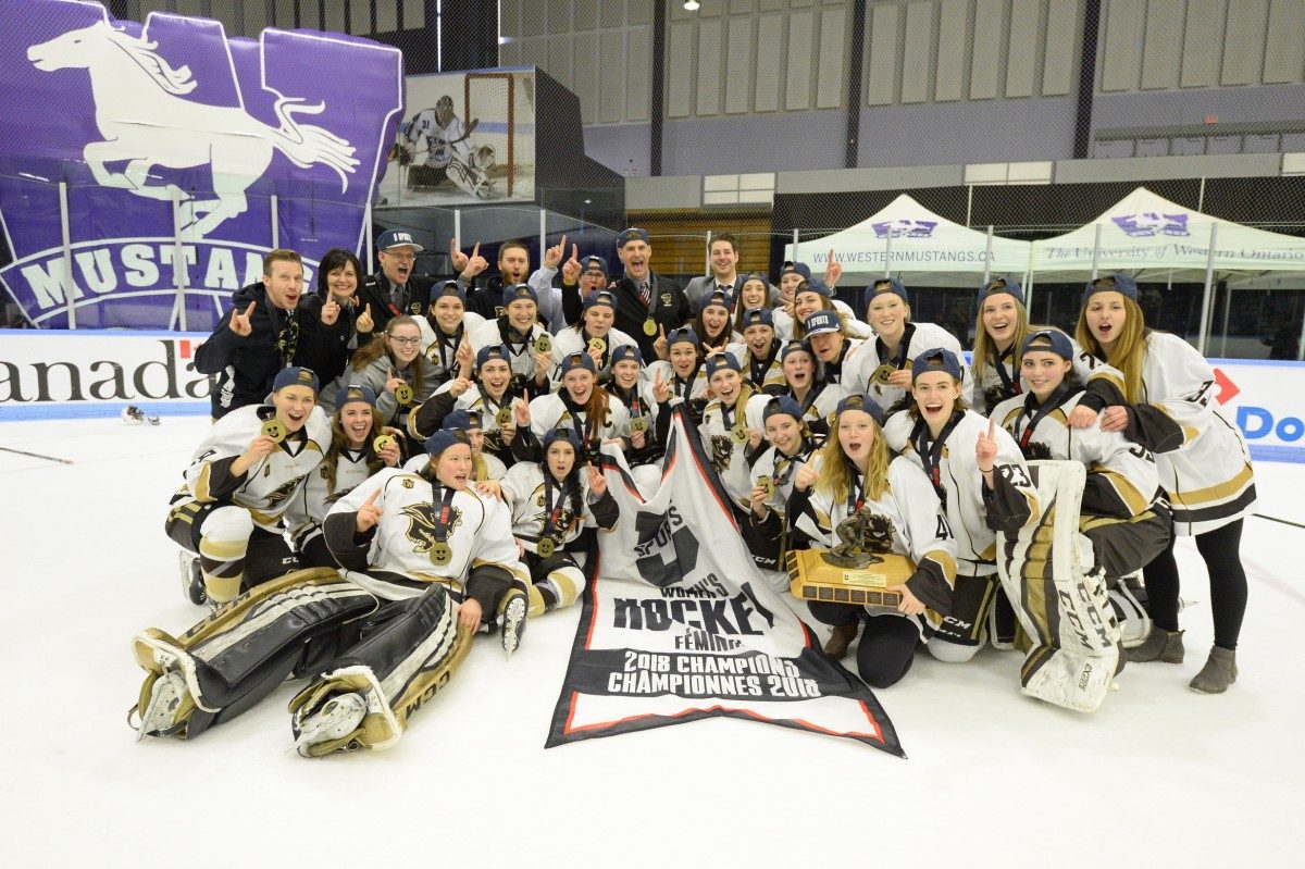The Bison women's hockey team bring home the gold in the U SPORTS National Championships! PHOTO COURTESY BRANDON VANDECAVEYE, WESTERN UNIVERSITY.