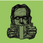 Frankenstein reading a novel