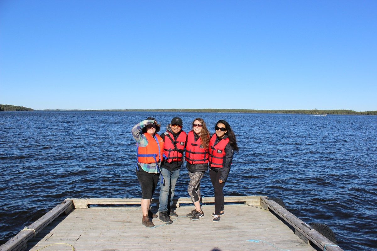 Veronica Sharkey, second from the right, with her fellow participants on the Churchill River outside Leaf Rapids in Northern Manitoba, 2017.