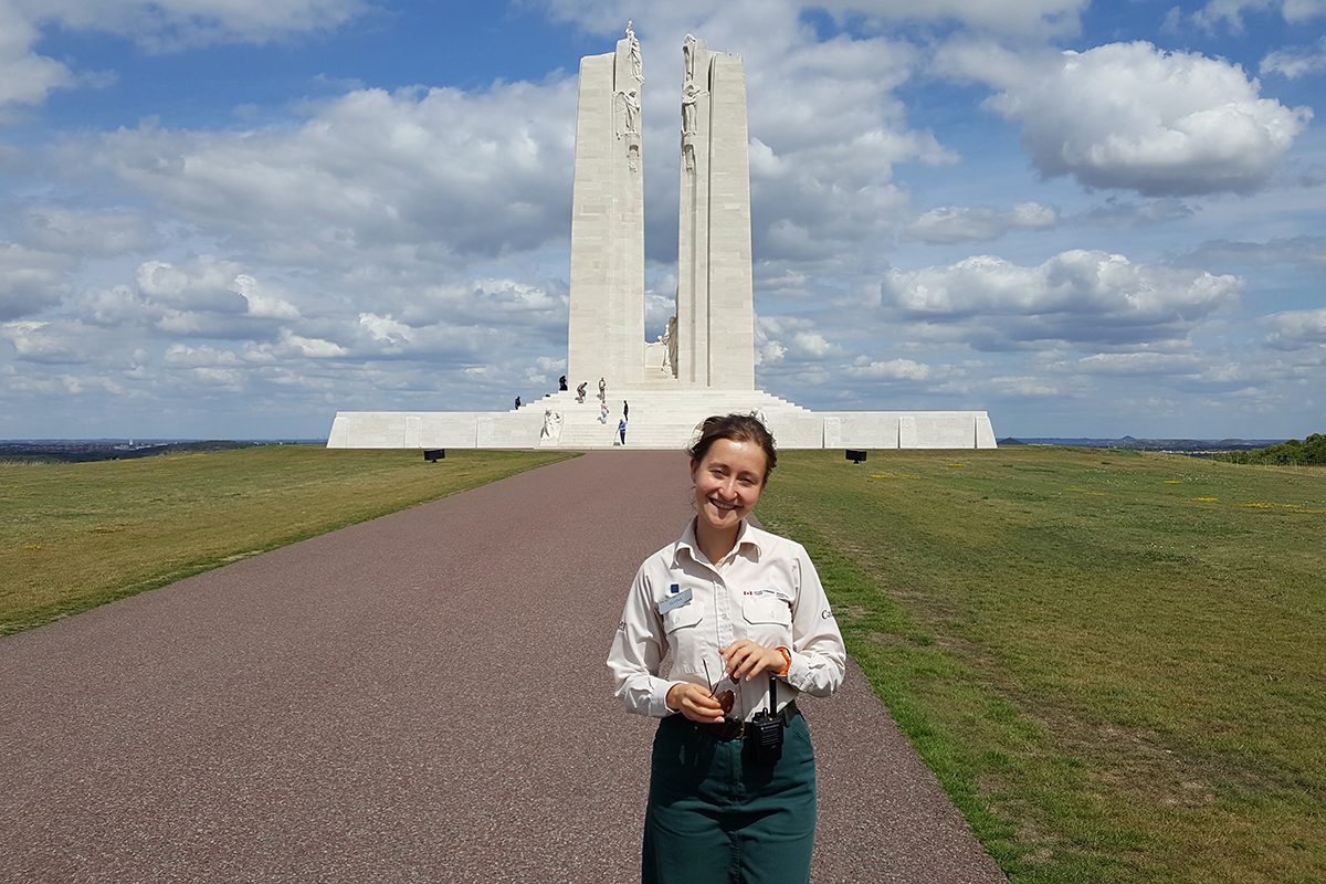 Elvina Mukhamedshina on duty at the Canadian National Vimy Memorial in France.