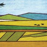 A drone flies over a farmer's field. Illustration by Leona Harder