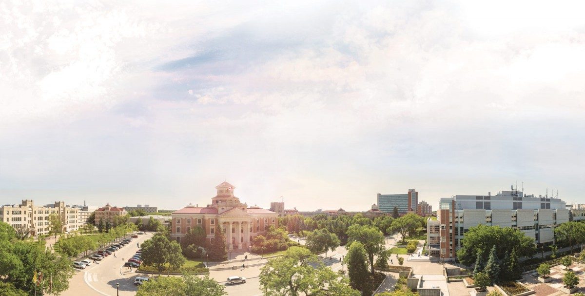 A panorama of the University of Manitoba Fort Garry campus. // Campus photo by Ian McCausland