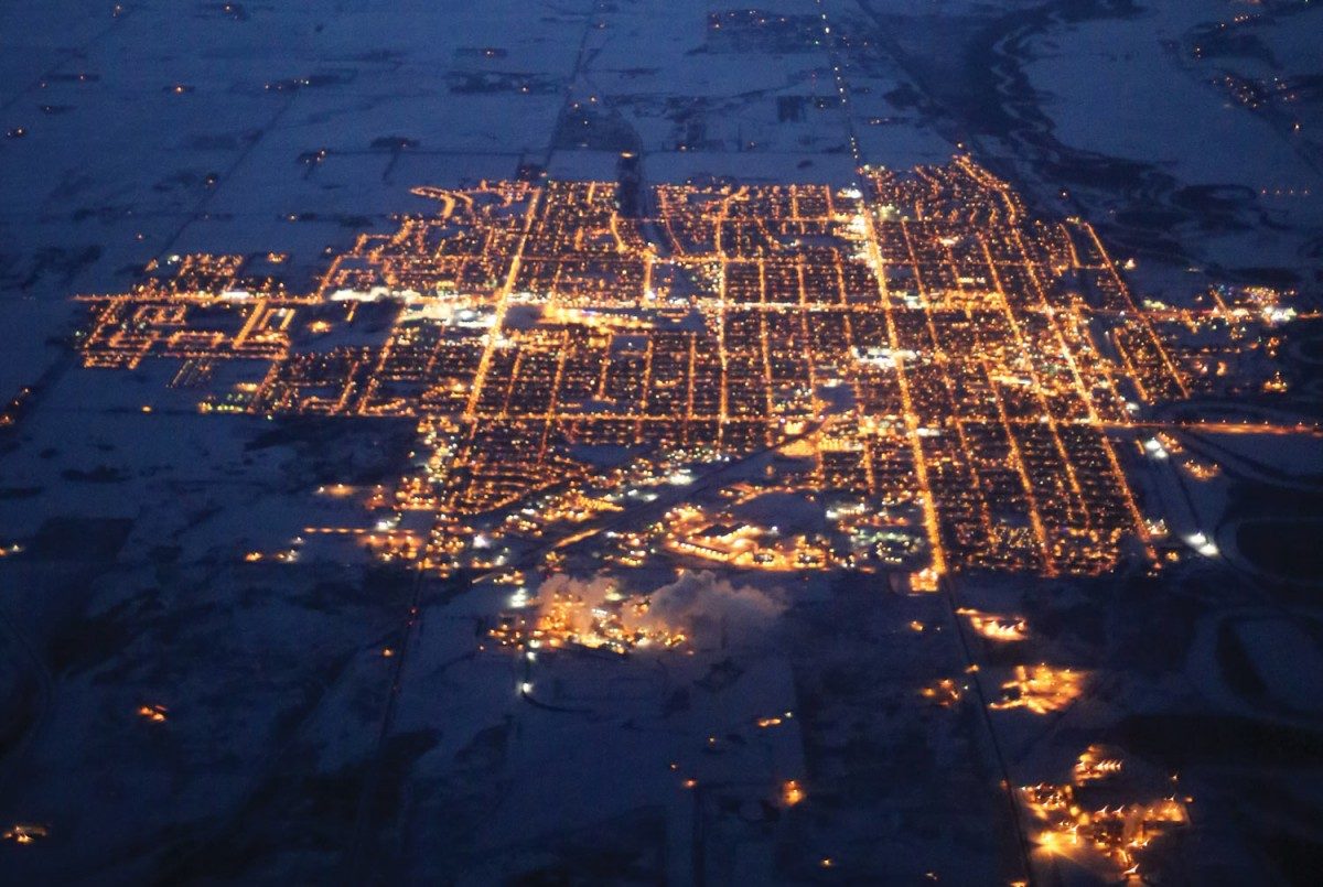 An aerial view of Brandon, Man., with a population of nearly 50,000. // photo by Tim Smith