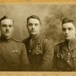 Frank Baragar (left) with his brothers Frederick [BA/1914] and Charles [BA/1910, MD/1914] in 1918. All three brothers enlisted and survived the First World War.