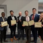 Left to right: Abel Nyamori, Jordan Delury, Howard Harmatz, Collin Drosdoski, Peirce Dickson and Paige Small at the Inter-Collegiate Business Case competition. // Photo provided by Abel Nyamori