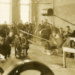 Students from the Faculty of Agriculture work on a variety of mechanical devices as part of an engineering short course class offered in 1926. The curriculum included farm mechanics, gas engines, steam engines, wood shop, forge shop, building constructions, physics and electricity. // PHOTO FROM UM DIGITAL COLLECTIONS - ARCHIVES & SPECIAL COLLECTIONS