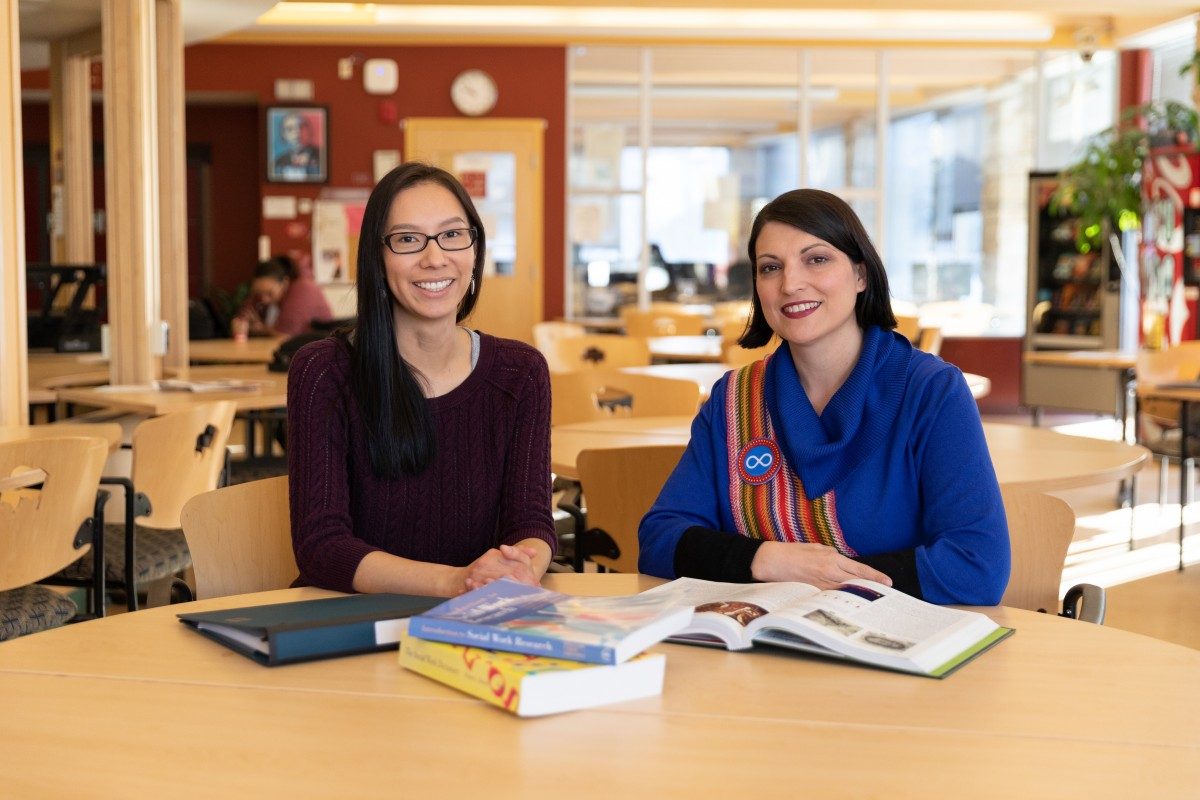 Two graduate students studying