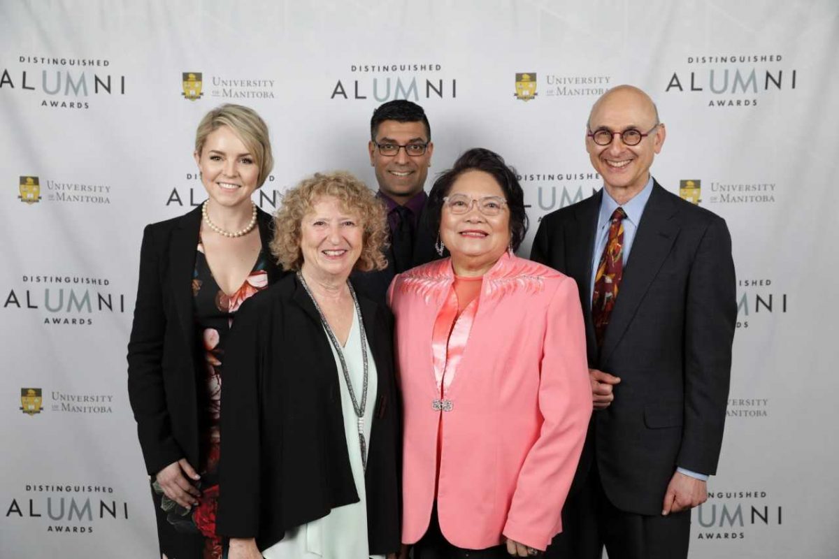 2019 Distinguished Alumni Award recipients (l-r) Lindy Norris, Marcia Nozick, Romel Dhalla, Gemma Dalayoan, Dr. Hersh Shefrin