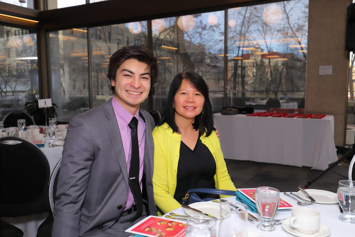 Antoine Allard [BComm (Hons)/19] and his mother at the Indigenous Business Education Partners' graduation dinner.