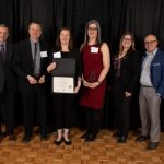 Tracy Schmidt (centre) chose her K-12 teacher Jeff Kula and her law professor Lorna Turnbull (on each side) as teachers that most made an impact on her education. Associate Dean (J.D. Program) Bruce Curran joins them on the Faculty of Law's behalf (far right).