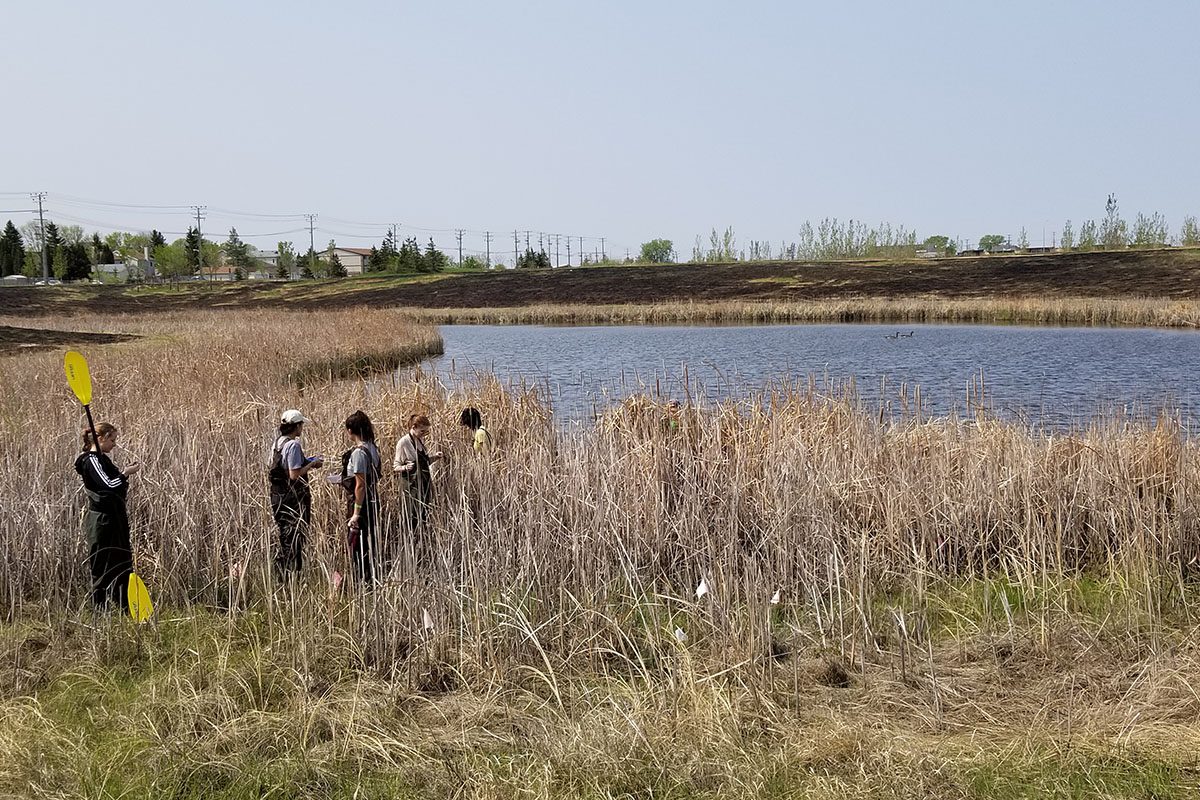 Students prepare for samples at the SmartPark pond Tuesday morning.