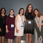 Dr. Lalitha Raman-Wilms, dean of the College of Pharmacy, award winners Wajd Alkabbani, Amani Hamad, and Courtney Lawrence, and Dr. Silvia Alessi-Severini