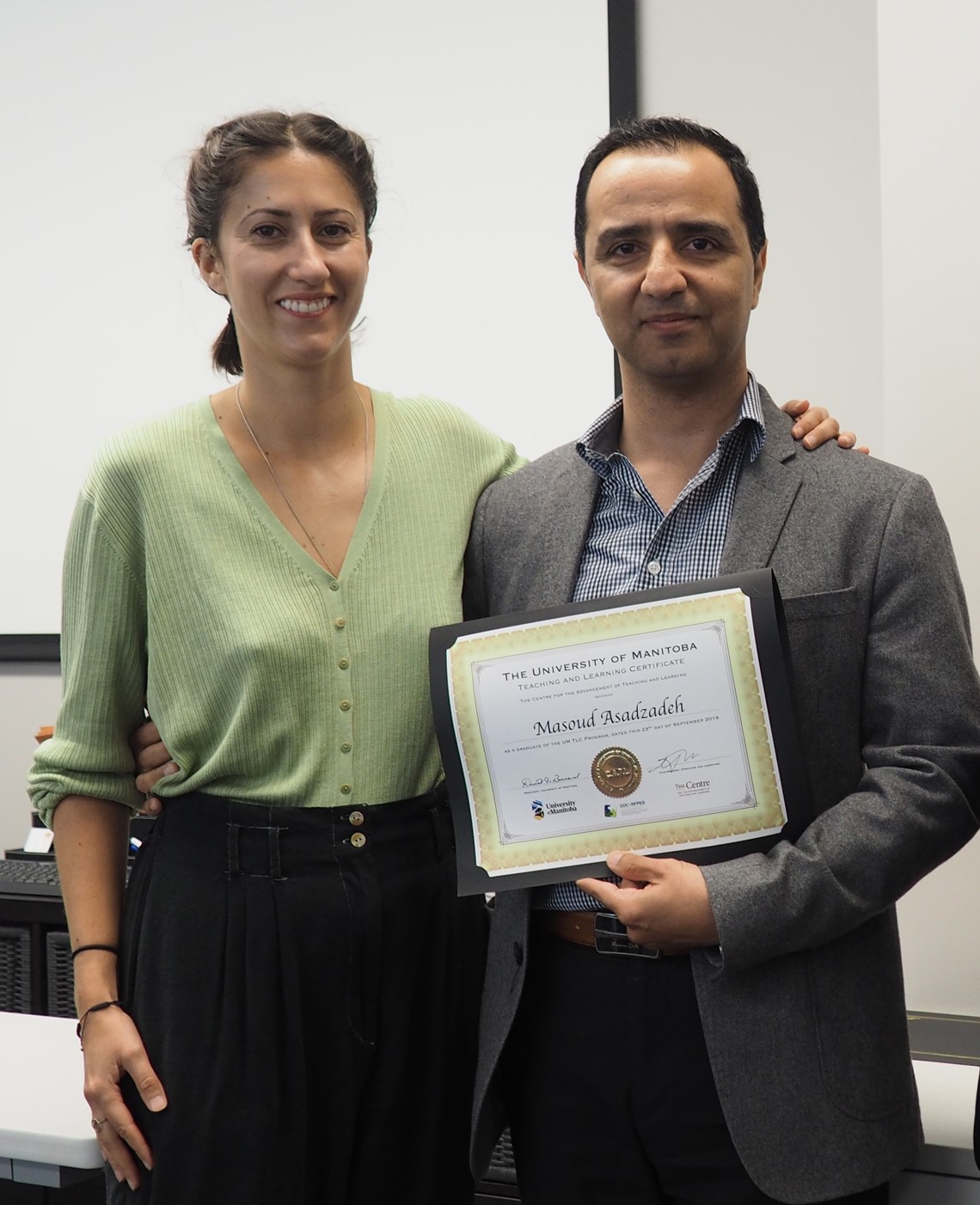 (L-R) Teaching mentor: Darja Barr, Instructor, Faculty of Science; Masoud Asadzadeh, Faculty of Engineering