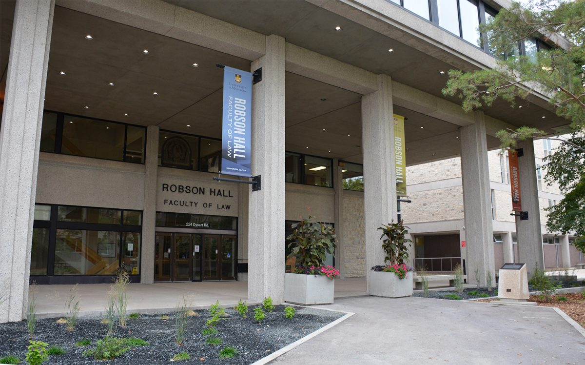 Robson Hall has received new landscaping that adds flower beds and new paving.