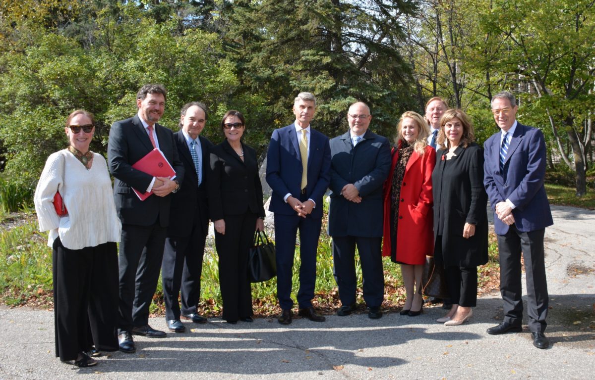 Jonathan Black-Branch, Dean of Law (centre) greets all nine Judges of the Supreme Court of Canada as they arrive on campus to meet with law students. Left to right: the Hon. Rosalie Silberman Abella, the Right Hon. Richard Wagner, P.C. Chief Justice of Canada, the Hon. Michael J. Moldaver, the Hon. Suzanne Côté, Dean Black-Branch, the Hon. Russell Brown, the Hon. Sheilah L. Martin, the Hon. Malcolm Rowe (behind), the Hon. Andromache Karakatsanis, and the Hon. Clément Gascon