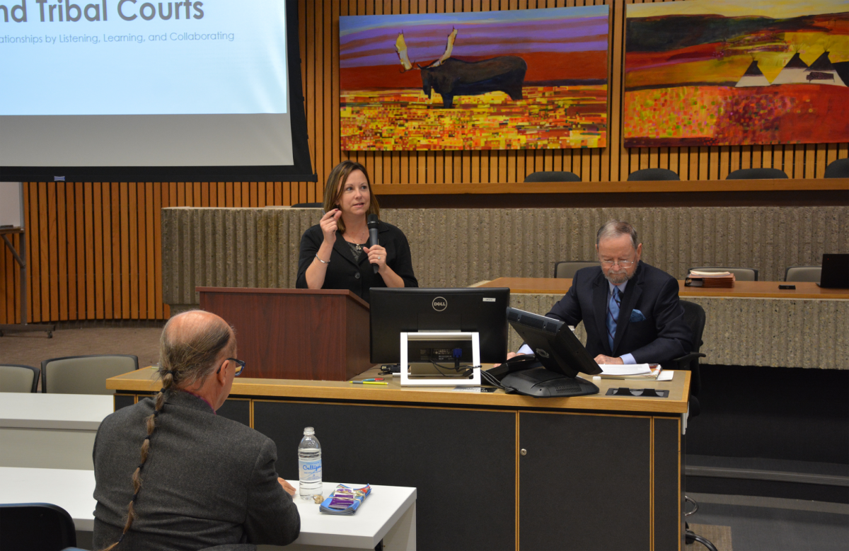 Michigan State Justices Megan and Michael Cavanagh visited Robson Hall this fall.