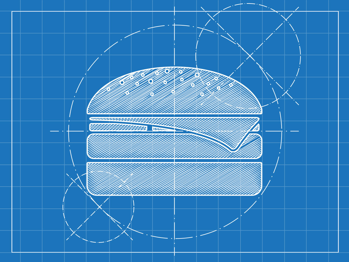 A blueprint of a hamburger