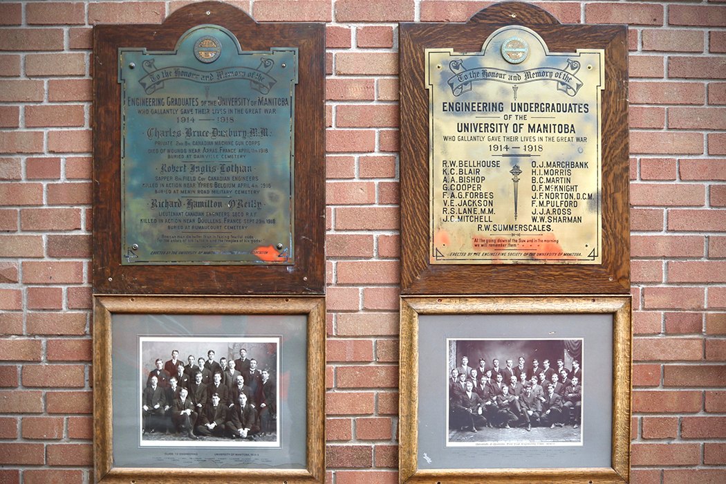 Two plaques and two photographs for world war one engineering faculty memorial
