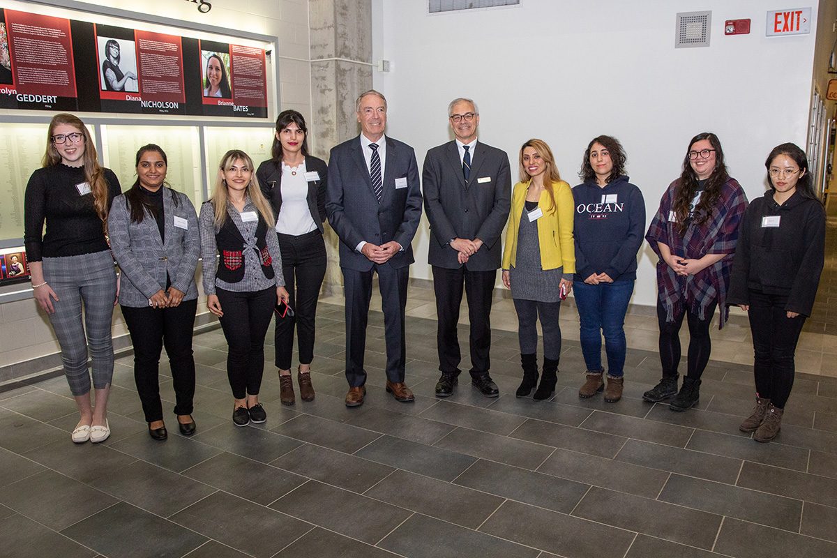 GERRY PRICE (FIFTH FROM LEFT) WITH 8 OF 10 INAUGURAL WINNERS OF THE PRICE GRADUATE SCHOLARSHIPS FOR WOMEN IN ENGINEERING AT THE PRICE SCHOLARS RECEPTION ON NOV. 26.