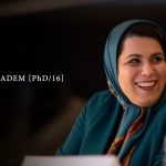 Photograph of alumna Dr. Forough Khadem with text saying her name and the dates of her birth and death (1981-2020)