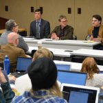 Administrative law experts Gerald Heckman and Gerard Kennedy discuss Supreme Court trilogy Vavilov with Runnymede Society director, Mark Mancini in front of law students and professors at Robson Hall.