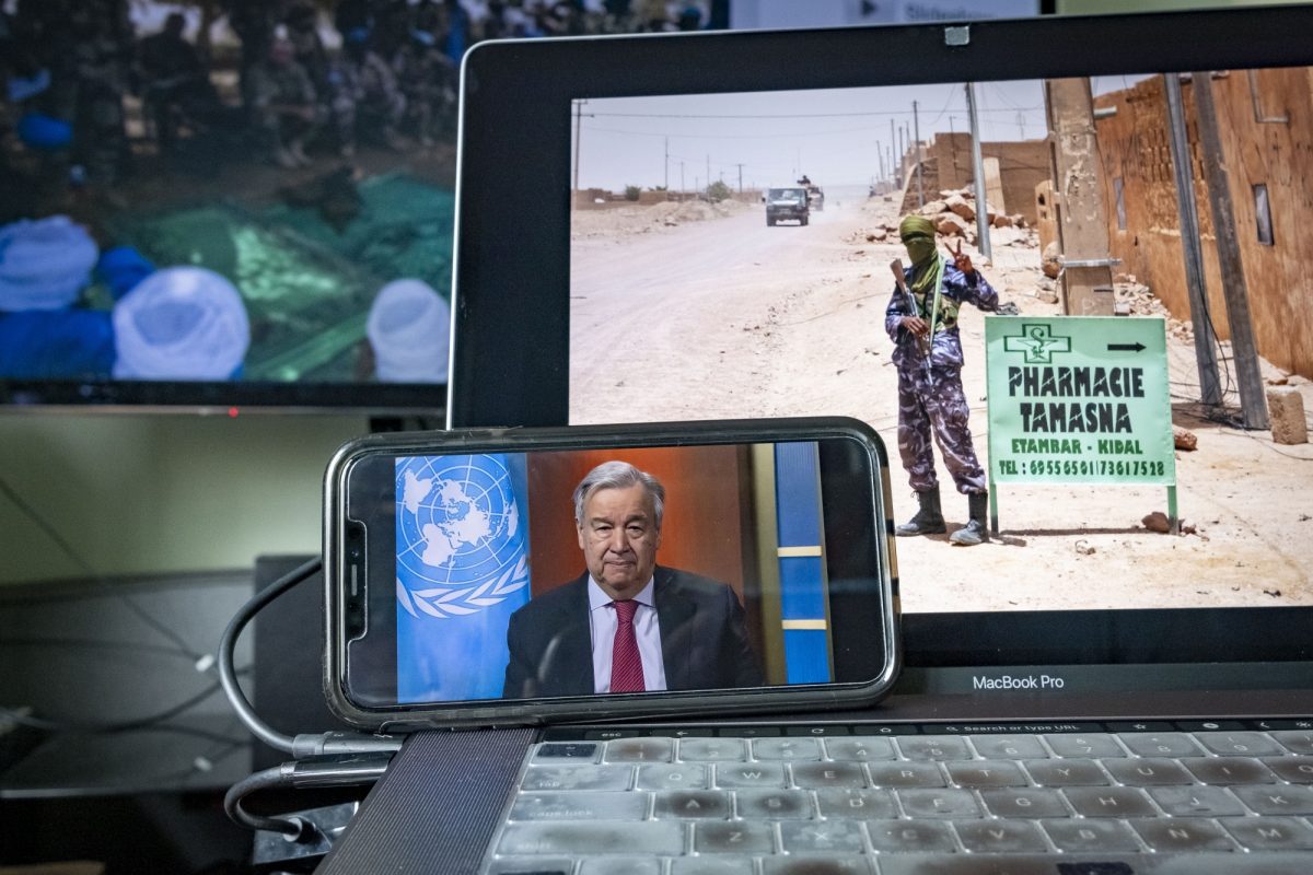 Secretary-General António Guterres holds a virtual press conference to release a report on the impact of his call for a global ceasefire during the COVID-19 outbreak. // UN photo/Loey Felipe