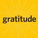 The word "gratitude" over a starburst and yellow background.