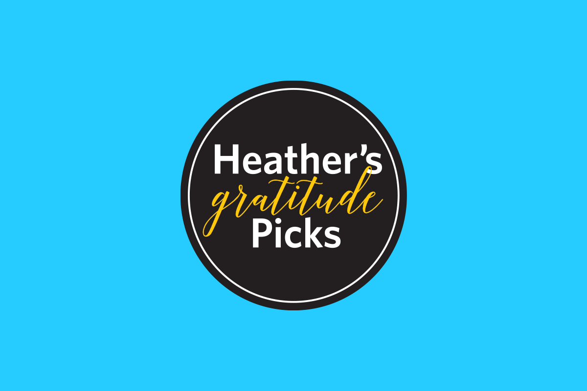 Heather's Gratitude picks - styled like the sticker that appears in Indigo and Chapters stores