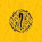 A cluster of question marks on a yellow background.