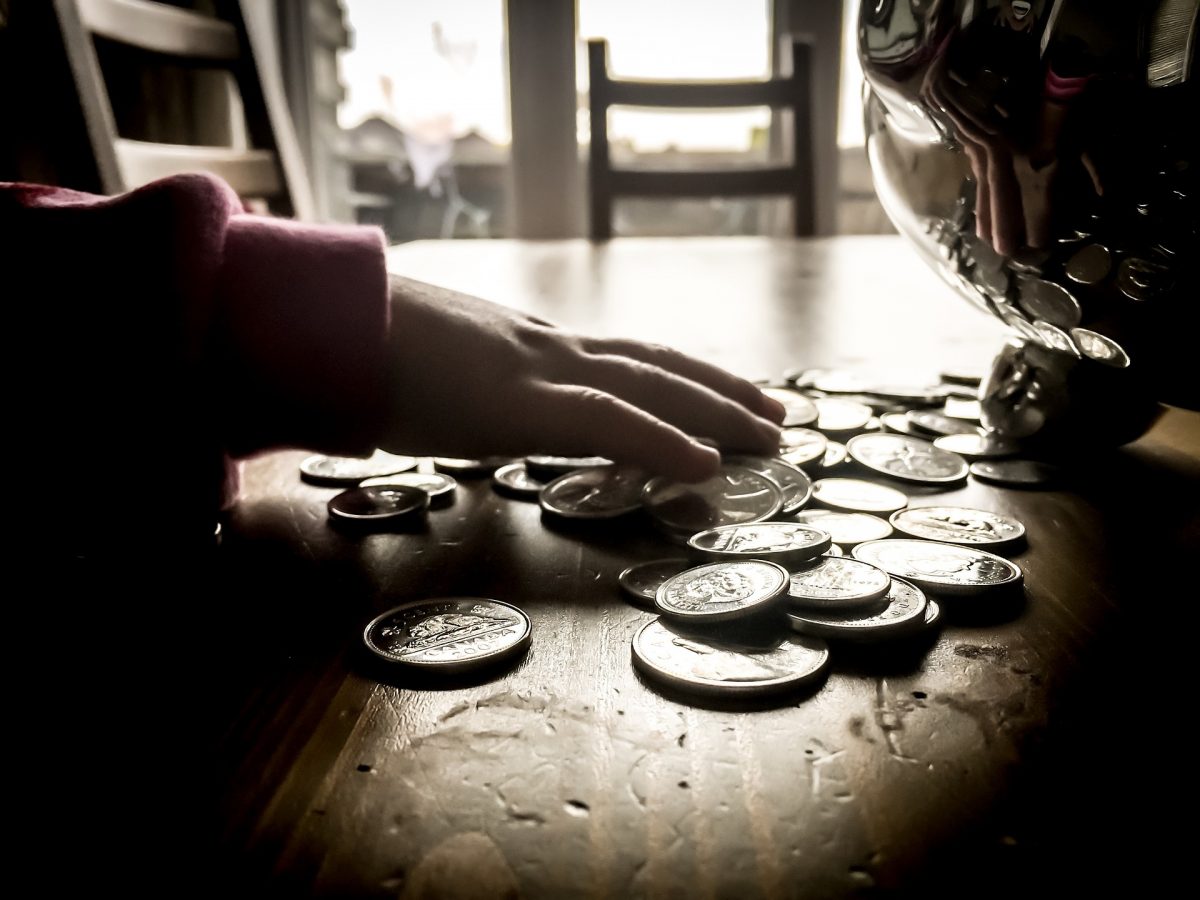 Canadian money on a table