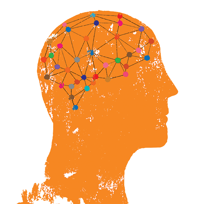An illustration of a head with connected nodes over the mind.