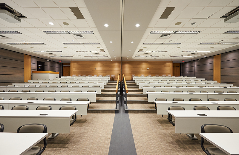 Robson Hall’s Harry Walsh O.C., Q.C., Moot Courtroom remained empty during exam season this spring, as students, support staff, professors and instructors quickly adapted to online and remote methods of finishing classes, writing and marking exams. (Photo credit: David Lipnowski)