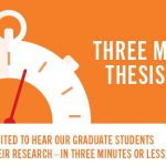 Graphic with: Three Minute Thesis. You are invited to hear our graduate students explain their research, in 3 minutes or less!